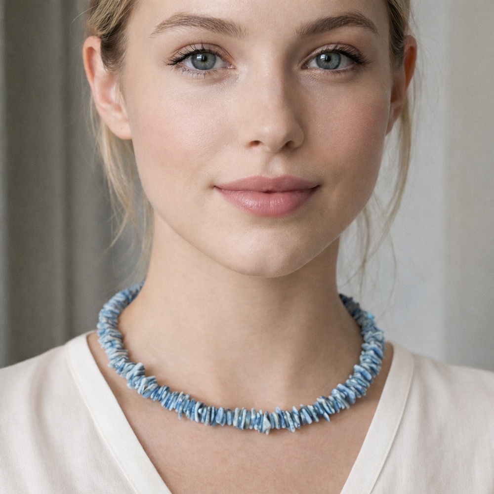 Puka Shell Necklace Choker Women Men Blue Hawaiian Sea Surfer Beach 18in Coastal